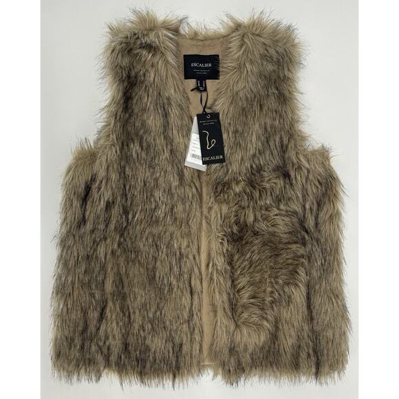 NEW‎ Escalier Women's Faux Fur Vest Khaki Size 12 Sleeveless Luxury Classy NWT - Picture 3 of 6
